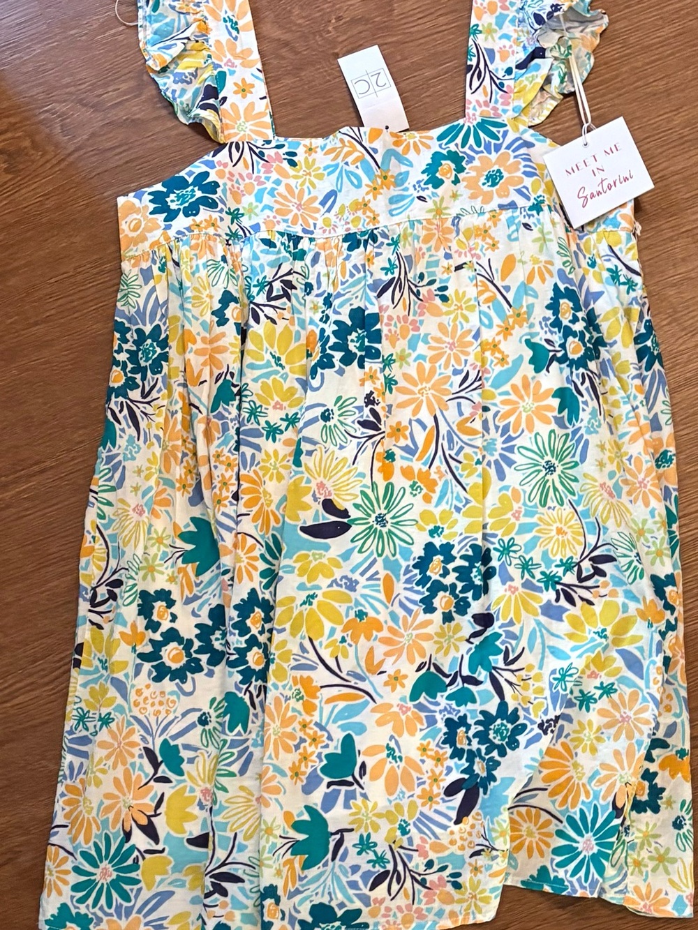 Lightweight Floral Sundress with Ruffled Straps - Yellow, Teal, Navy